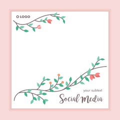 Fototapeta na wymiar floral frame social media post background