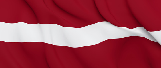 National Fabric Wave Close Up Flag of Latvia Waving in the Wind. 3d rendering illustration.