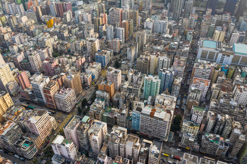 Fototapeta na wymiar Top down view of Hong Kong city