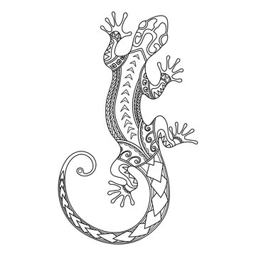 Hand drawn Polynesian lizard design. Polynesian tattoo. Maori style. Abstract gecko vector illustration
