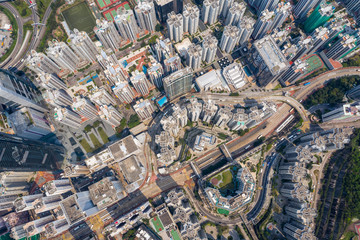 Aerial Hong Kong downtown city