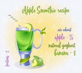 Apple smoothie recipe. Fresh organic smoothie ingredients. Health or detox diet food concept.