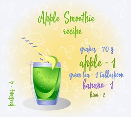 Apple smoothie recipe. Fresh organic smoothie ingredients. Health or detox diet food concept.
