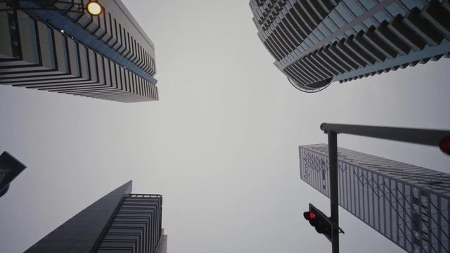 Low angle shot through West Bay showing modern architecture in Doha, Qatar