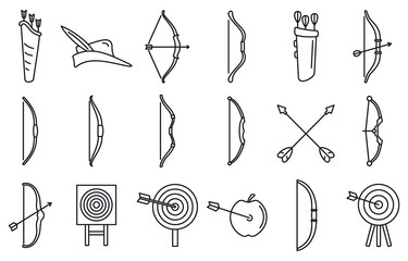 Accuracy archery icons set. Outline set of accuracy archery vector icons for web design isolated on white background