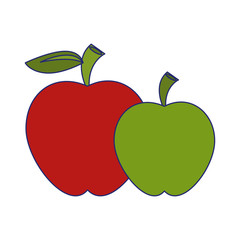 Apples red and green fruits blue lines