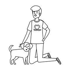 young man volunteer with cute dog