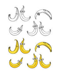 Obraz na płótnie Canvas Set of hand drawn cute bananas. Vector illustration.