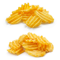 Set of delicious potato chips, isolated on white background