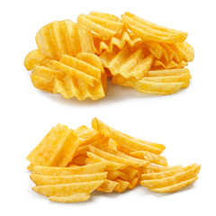 Set of delicious potato chips, isolated on white background
