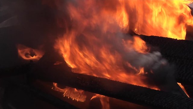 Burning Fire Flame With Smoke. House Engulfed in Flames Showing Fire Smoke.