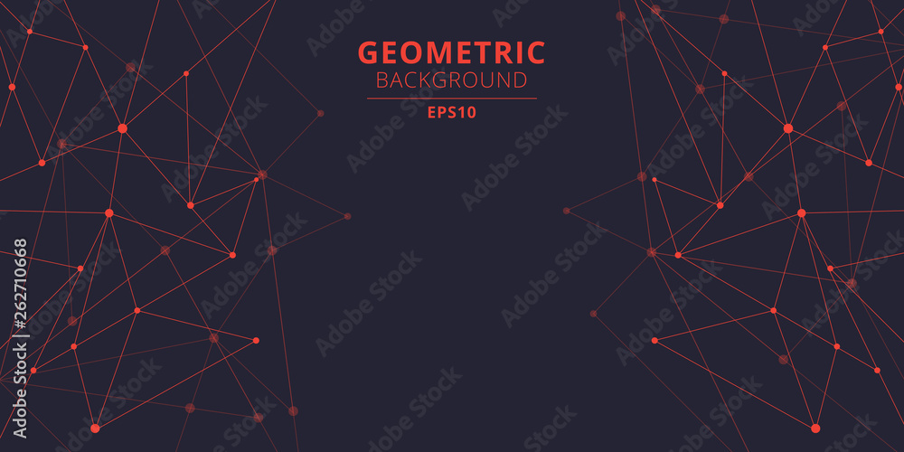 Poster technology abstract triangles shapes red color with connecting dots and lines with copy space. big d