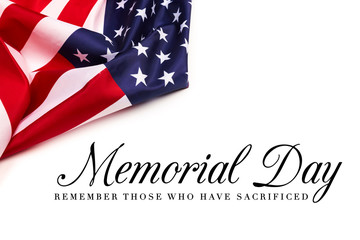Fototapeta na wymiar Text Memorial Day on American flag background