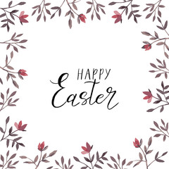  Easter party flyer illustration with flowers and typography elements . Spring celebration poster. Vector illustration. Watercolor style