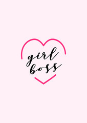 Girl boss illustration with pink heart. 