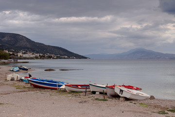 Fototapeta na wymiar Seascape with fishing boats (island Salamis, Greece)
