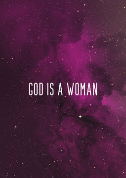 God is a woman quote Ariana Grande song lyrics with purple sky background.