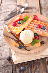 waffles with berry fruit and ice cream