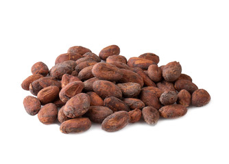 cocoa bean with leaf isolated on white background