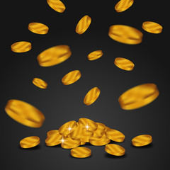 Falling down gold coin dollar money from sky to the floor for finance economy