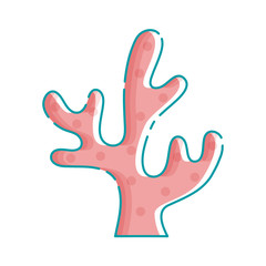 Cute isolated coral. Sticker, patch, badge, pin or tattoo template. White background. Linear style illustration. Vector.