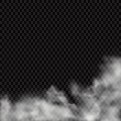 Fog or smoke isolated transparent special effect. White vector cloudiness, mist or smog background. Vector illustration - Vector