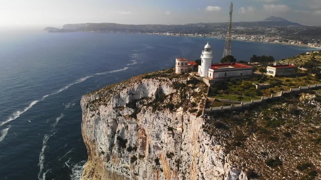 Aerial view of San Antonio Cape lighthouse in Javea, Spain