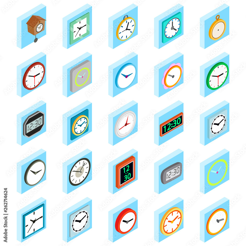 Aufkleber wall clock icons set. isometric set of 25 wall clock vector icons for web isolated on white backgrou