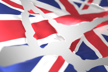 UK flag tearing apart after brexit inestability