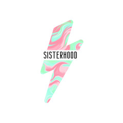 Sisterhood. Thunder symbol in holographic background. Feminism sign.
