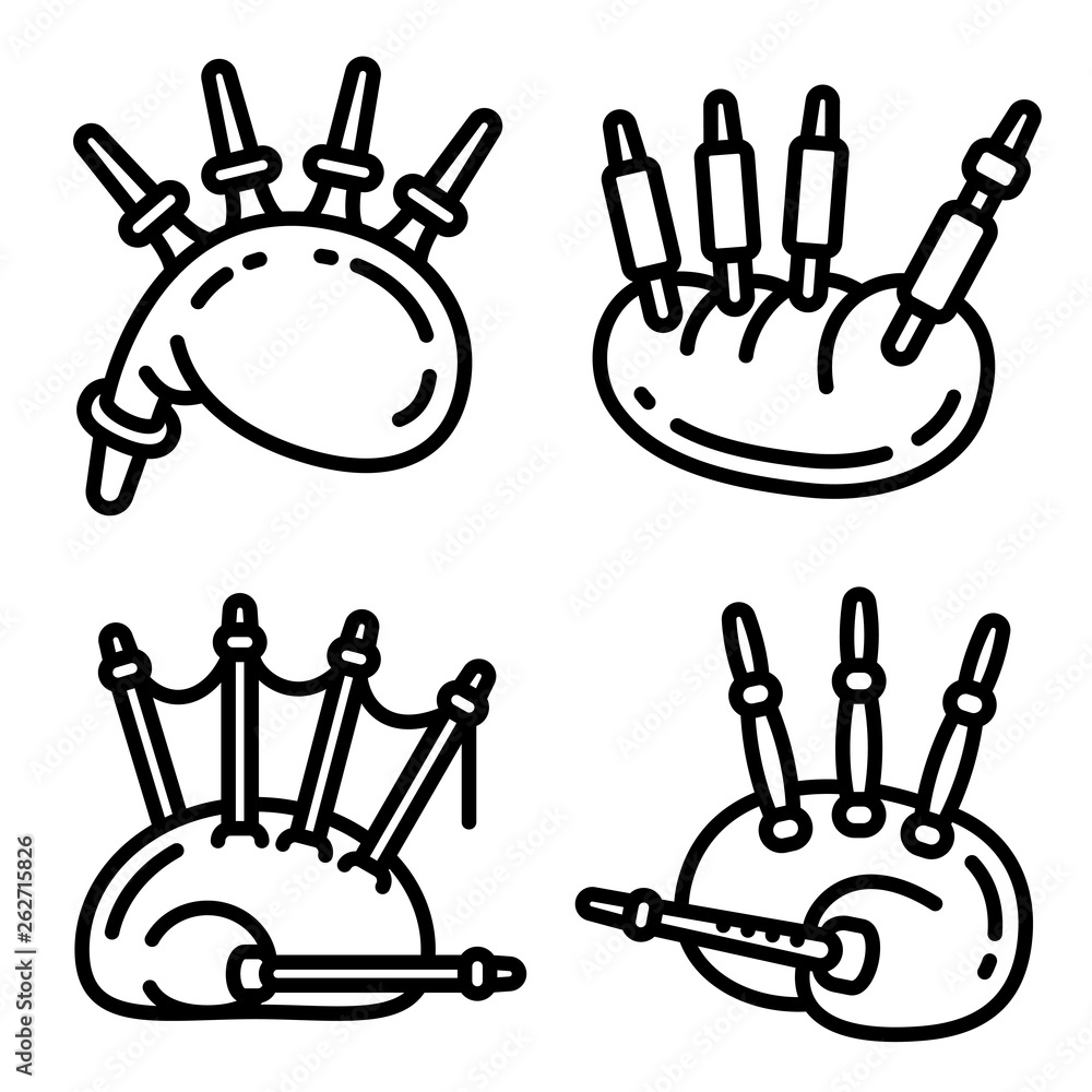 Poster bagpipes icons set. outline set of bagpipes vector icons for web design isolated on white background