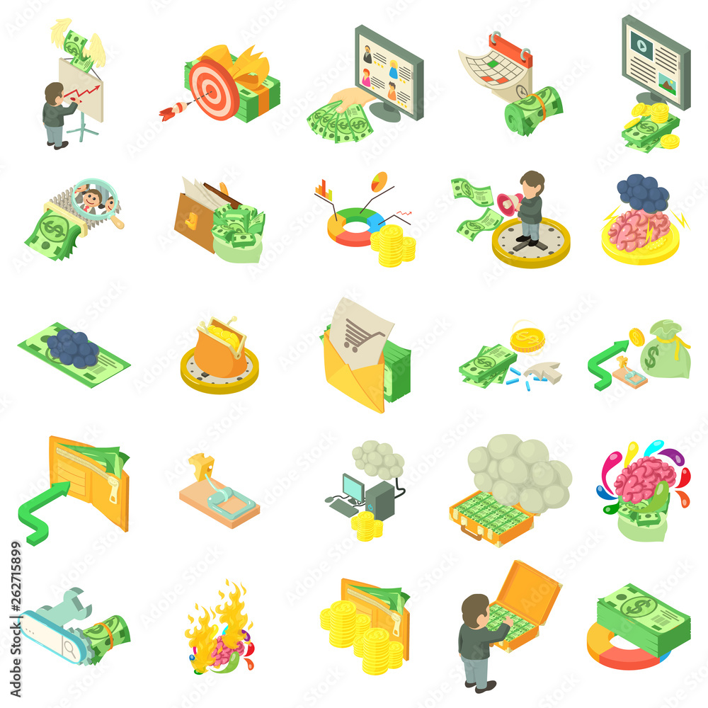 Aufkleber monetary thought icons set. isometric set of 25 monetary thought vector icons for web isolated on wh