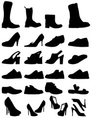 vector isolated silhouette shoe set