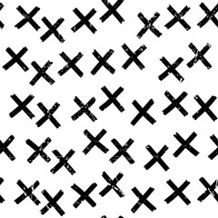 Vector seamless pattern. Abstract background with brush strokes. Color hand drawn print. Hipster texture with crosses or pluses. Trendy graphic design