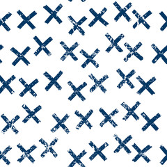 Obraz premium Vector seamless pattern. Abstract background with brush strokes. Color hand drawn print. Hipster texture with crosses or pluses. Trendy graphic design