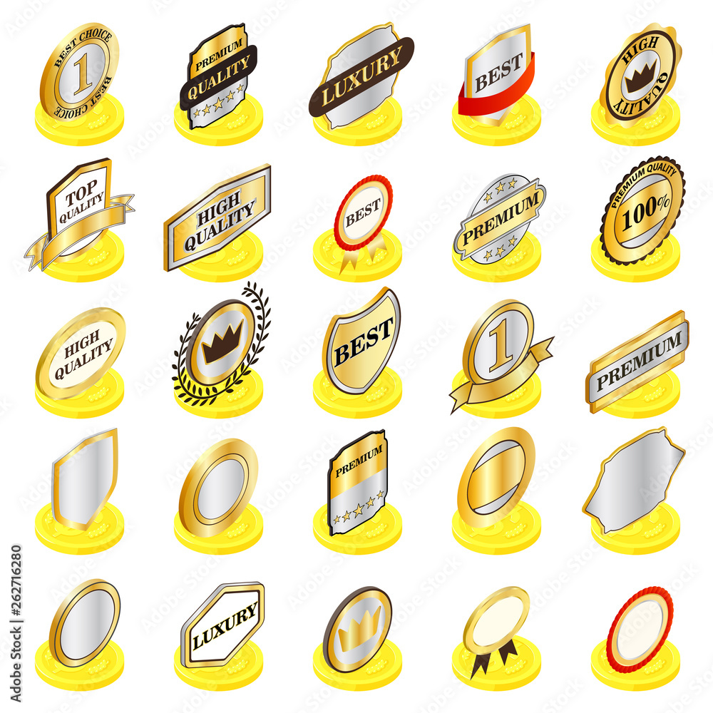 Poster quality icons set. isometric set of 25 quality vector icons for web isolated on white background
