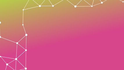 Abstrakt verbundene Punkte auf mehrfarbigem Hintergrund, technisch abstrakter Hintergrund. Technologiekonzept, LowPoly, Polygone, Dreiecke, Netzwerk, Soziales Netzwerk, IOT, Internet