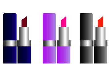 Set of color lipsticks. Red lipstick, pink lipstick, orange lipstick, wine lipstick.Red lipstick set isolated on white background, RGB vector created with gradient mesh
