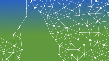 Abstrakt verbundene Punkte auf mehrfarbigem Hintergrund, technisch abstrakter Hintergrund. Technologiekonzept, LowPoly, Polygone, Dreiecke, Netzwerk, Soziales Netzwerk, IOT, Internet