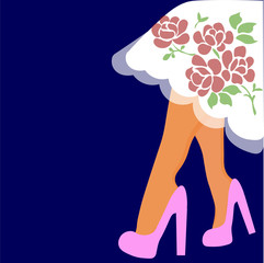 Vector girl in high heels. Fashion illustration. Female legs in shoes. Cute girly design. Trendy picture in vogue style. Fashionable woman. Stylish lady. 