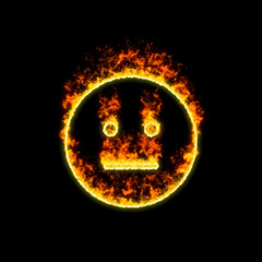 The symbol meh burns in red fire