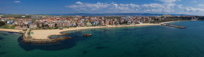 Panoramic view from the air to the sea resort Ravda on the Bulgarian Black Sea coast