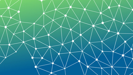 Abstrakt verbundene Punkte auf mehrfarbigem Hintergrund, technisch abstrakter Hintergrund. Technologiekonzept, LowPoly, Polygone, Dreiecke, Netzwerk, Soziales Netzwerk, IOT, Internet