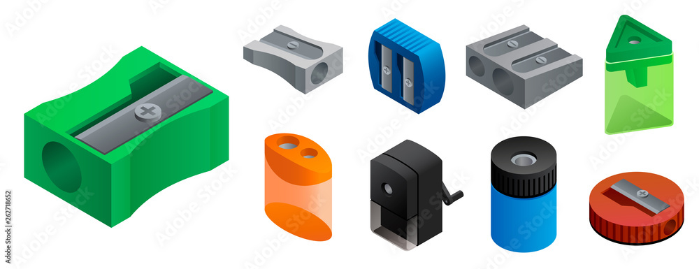 Poster sharpener icons set. isometric set of sharpener vector icons for web design isolated on white backgr