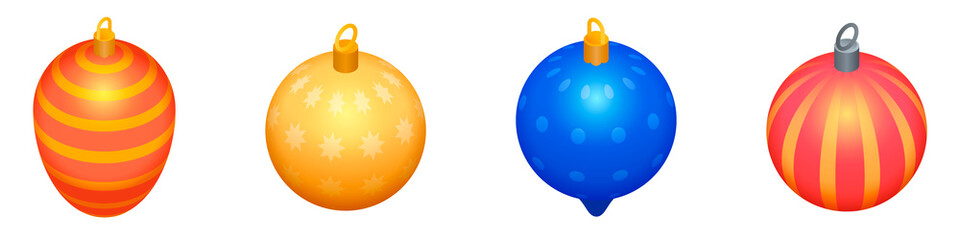 Christmas tree toys icons set. Isometric set of Christmas tree toys vector icons for web design isolated on white background
