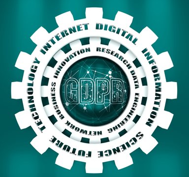 Technology relative words on the mechanism of gears. Concept in industrial design. 3D rendering.