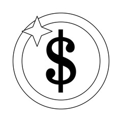 Money coin isolated symbol in black and white