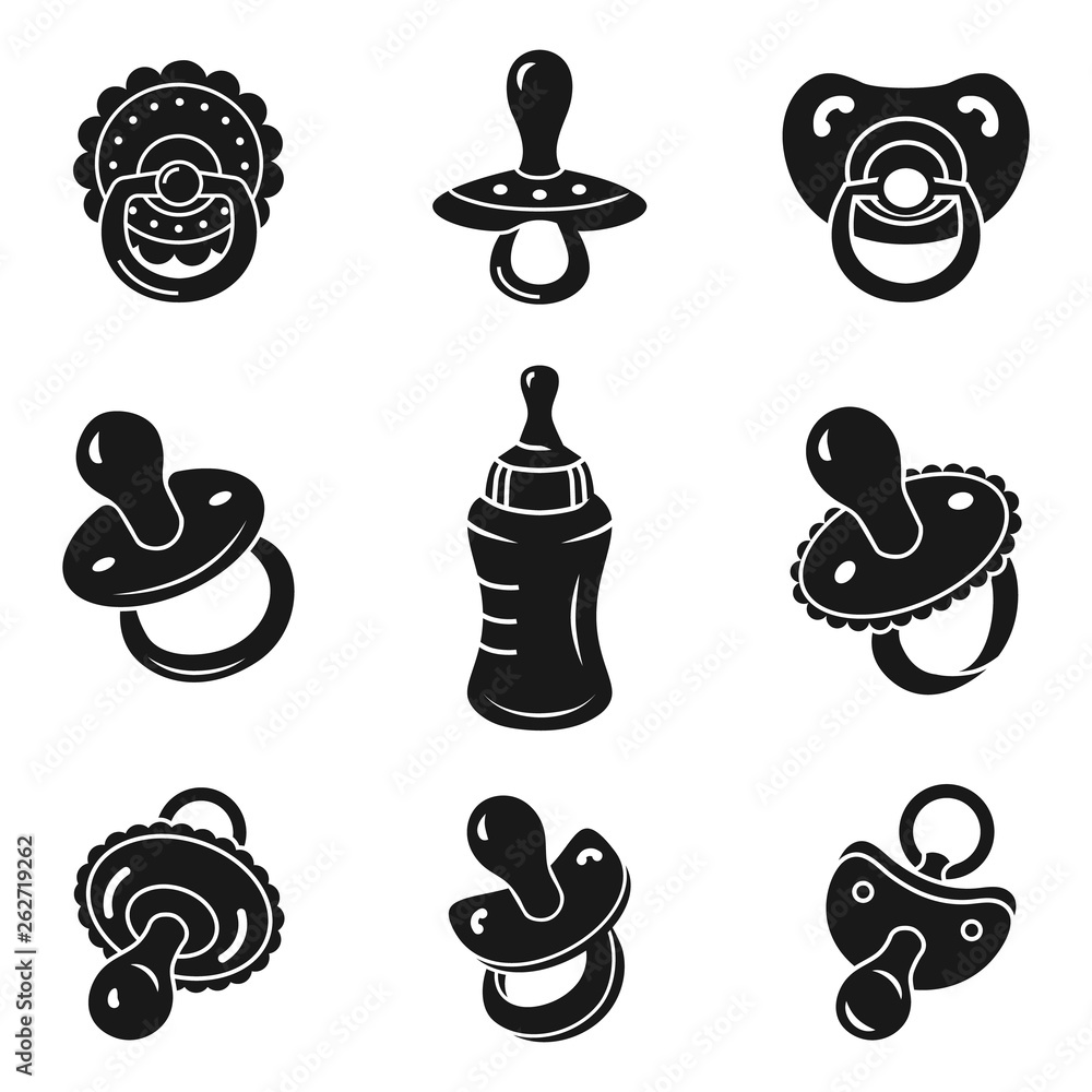 Poster pacifier icons set. simple set of pacifier vector icons for web design on white background
