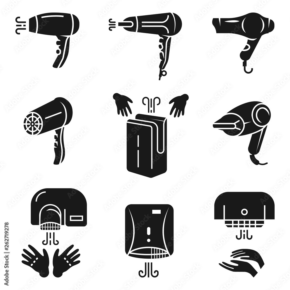 Poster dryer icons set. simple set of dryer vector icons for web design on white background