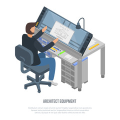 Architect equipment concept background. Isometric illustration of architect equipment vector concept background for web design